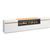 Skraut Home - TV-Schrank, Lowboard, für Wohnzimmer und Esszimmer, 200x35x45cm, Für TV-Geräte bis zu 80", Elektrokamin., Moderner Stil, Weiß und Eiche von SKRAUT HOME