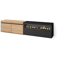 Skraut Home - TV-Schrank, Lowboard, für Wohnzimmer und Esszimmer, 200x45x35cm, Für TV-Geräte bis zu 80", Elektrokamin. Maße, Moderner Stil, Eiche von SKRAUT HOME