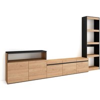 Wohnwand Wohnzimmer - Wohnzimmermöbel, Möbelset - 310x186x35cm - Für TV-Geräte bis zu 65' - Wohnzimmer Möbel - Moderner Stil - Eiche Schwarz - Skraut von SKRAUT HOME