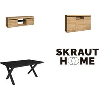 Skraut Home - Wohnzimmermöbel-Set, Tisch 170 Schwarze X-Beine 8 Personen, Lowboard 140, Sideboard / Buffetschrank 140, Eiche und Schwarz, von SKRAUT HOME