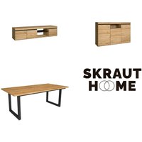 Wohnzimmermöbel-Set, Tisch 200 U-Beine 10 Personen, Lowboard 160, Sideboard / Buffetschrank 140, Eiche und Schwarz, Industrieller Still - Skraut Home von SKRAUT HOME