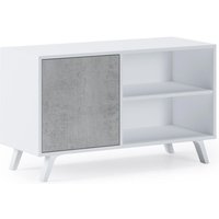 TV-Einheit 100 mit linker Tür, Wohnzimmer, Modell wind, Strukturfarbe mattweiss, Türfarbe zement, Maße 95x40x57cm hoch. - weiss - Skraut Home von SKRAUT HOME