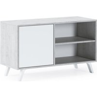 TV-Einheit 100 mit linker Tür, Wohnzimmer, Modell wind, Strukturfarbe zement, Türfarbe Weiß matt, Maße 95x40x57cm hoch. - grau - Skraut Home von SKRAUT HOME