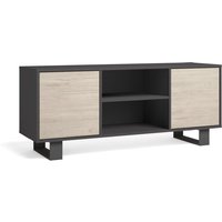 TV-Möbel 140 mit 2 Türen, Wohnzimmer, Modell wind, Farbe Struktur Anthrazitgrau, Farbe Türen Eiche, Maße 137x40x57cm Höhe. - grau - Skraut Home von SKRAUT HOME