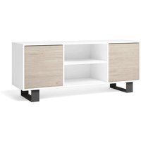 TV-Möbel 140 mit 2 Türen, Wohnzimmer, Modell wind, Struktur Farbe Weiß, Türen Farbe Eiche, Maße 137x40x57cm Höhe. - weiss - Skraut Home von SKRAUT HOME