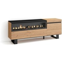 TV-Schrank, Lowboard, für Wohnzimmer und Esszimmer, 150x57x35cm, Für TV-Geräte bis zu 65', Elektrokamin. Maße, Industriedesign, Moderner Stil, Eiche von SKRAUT HOME