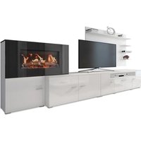 Wohnmöbel mit elektrischem Kamin mit 5 Flammenstufen, Oberfläche Mattweiß und Hochweiß lackiert, Maße: 290 x 170 x 45 cm tief - weiss - Skraut Home von SKRAUT HOME