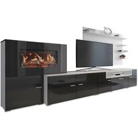 Wohnmöbel mit elektrischem Kamin mit 5 Flammenstufen, Oberfläche weiß Mate und schwarz lackiert, Maße: 290 x 170 x 45 cm tief - Skraut Home von SKRAUT HOME