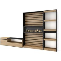 Wohnwand Wohnzimmer, Wohnzimmermöbel, Möbelset, 320x186x35cm, Elektrokamin. Maße, Moderner Stil, Eiche Schwarz - Skraut Home Wohnwand Wohnzimmer, Wohnzimmermöbel, Möbelset, 320x186x35cm, Elektrokamin. Maße, Moderner Stil, Eiche Schwarz - Skraut Home von SKRAUT HOME