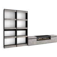 Wohnwand Wohnzimmer, Wohnzimmermöbel, Möbelset, 320x186x35cm, Für TV-Geräte bis zu 80', Elektrokamin. , Moderner Stil, Zementgrau - Skraut Home von SKRAUT HOME