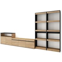 Wohnwand Wohnzimmer, Wohnzimmermöbel, Möbelset, 370x186x35cm, Für TV-Geräte bis zu 65', Wohnzimmer Möbel , Moderner Stil, Eiche Schwarz - Skraut Home Wohnwand Wohnzimmer, Wohnzimmermöbel, Möbelset, 370x186x35cm, Für TV-Geräte bis zu 65', Wohnzimmer Möbel , Moderner Stil, Eiche Schwarz - Skraut Home von SKRAUT HOME