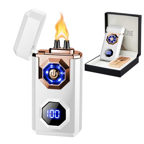 SKRFIRE Elektrisches wiederaufladbares USB C Arc Plasma Feuerzeug High Power Flamme Cool Windproof Elektronisches Kerzenfeuerzeug mit LED Taschenlampe für Kerzen, Feuerwerk(leuchtendes Weiß) von SKRFIRE