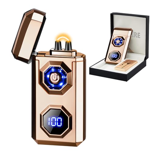 Elektrisches wiederaufladbares USB C Arc Plasma Feuerzeug High Power Flamme Cool Windproof Elektronisches Kerzenfeuerzeug mit LED Taschenlampe für Kerzen, Feuerwerk, Räucherstäbchen (Gold) von SKRFIRE