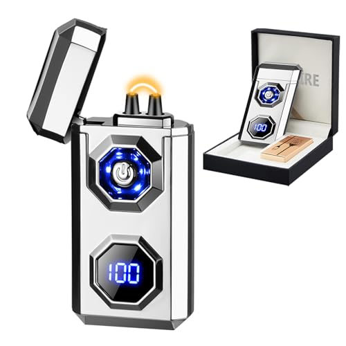 Elektrisches wiederaufladbares USB C Arc Plasma Feuerzeug High Power Flamme Cool Windproof Elektronisches Kerzenfeuerzeug mit LED Taschenlampe für Kerzen, Feuerwerk, Räucherstäbchen (Silber) von SKRFIRE
