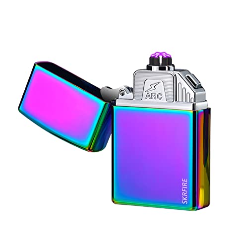 SKRFIRE Plasma Feuerzeug Winddicht Feuerzeug Triple Arc Lighter Flammenloses Elektrisches Feuerzeug Wiederaufladbar USB Feuerzeug mit LED Batterieanzeige (Multicolor) von SKRFIRE