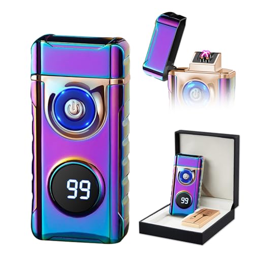 SKRFIRE Plasma Feuerzeug Wiederaufladbar Elektrisch für Kerzenbogen Typ C Elektronische Taschenlampe Winddicht Tragbares Metall Mit LED Power Display für Camping(Multi) von SKRFIRE