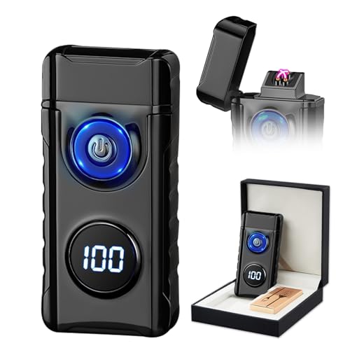 SKRFIRE Plasma Wiederaufladbar Elektrisches Feuerzeug für Kerzenbogen Typ C Elektronische Taschenlampe Winddicht Tragbar Metall Feuerzeugs mit LED Power Display für Camping(Schwarz) von SKRFIRE