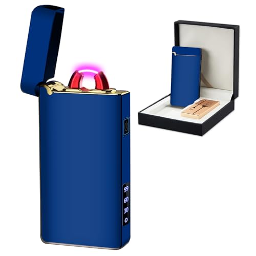 SKRFIRE Winddichtes Elektrisches Feuerzeug Wiederaufladbar - Plasma Arc Design, USB Aufladung, Digitale Batterieanzeige, Unverzichtbar für Survival, Wandern & BBQ(Blau) von SKRFIRE