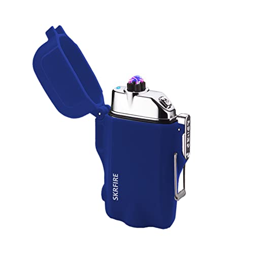 SKRFIRE Winddichtes Feuerzeug,Wasserdichtes Feuerzeug Elektrisches Feuerzeug mit LED-Taschenlampe, Wiederaufladbares USB Plasma Feuerzeug (Blau) von SKRFIRE