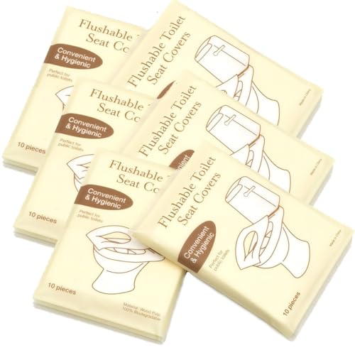 Einweg WC-Sitzauflagen - 60 Stück, Hygienische Einzeln Verpackte Toilettenpapier Pads, Spülbare Toilettenauflagen für Öffentliche Toiletten und Reisen, Ideal für Hotels Einweg WC-Sitzauflagen - 60 Stück, Hygienische Einzeln Verpackte Toilettenpapier Pads, Spülbare Toilettenauflagen für Öffentliche Toiletten und Reisen, Ideal für Hotels von SKRORS