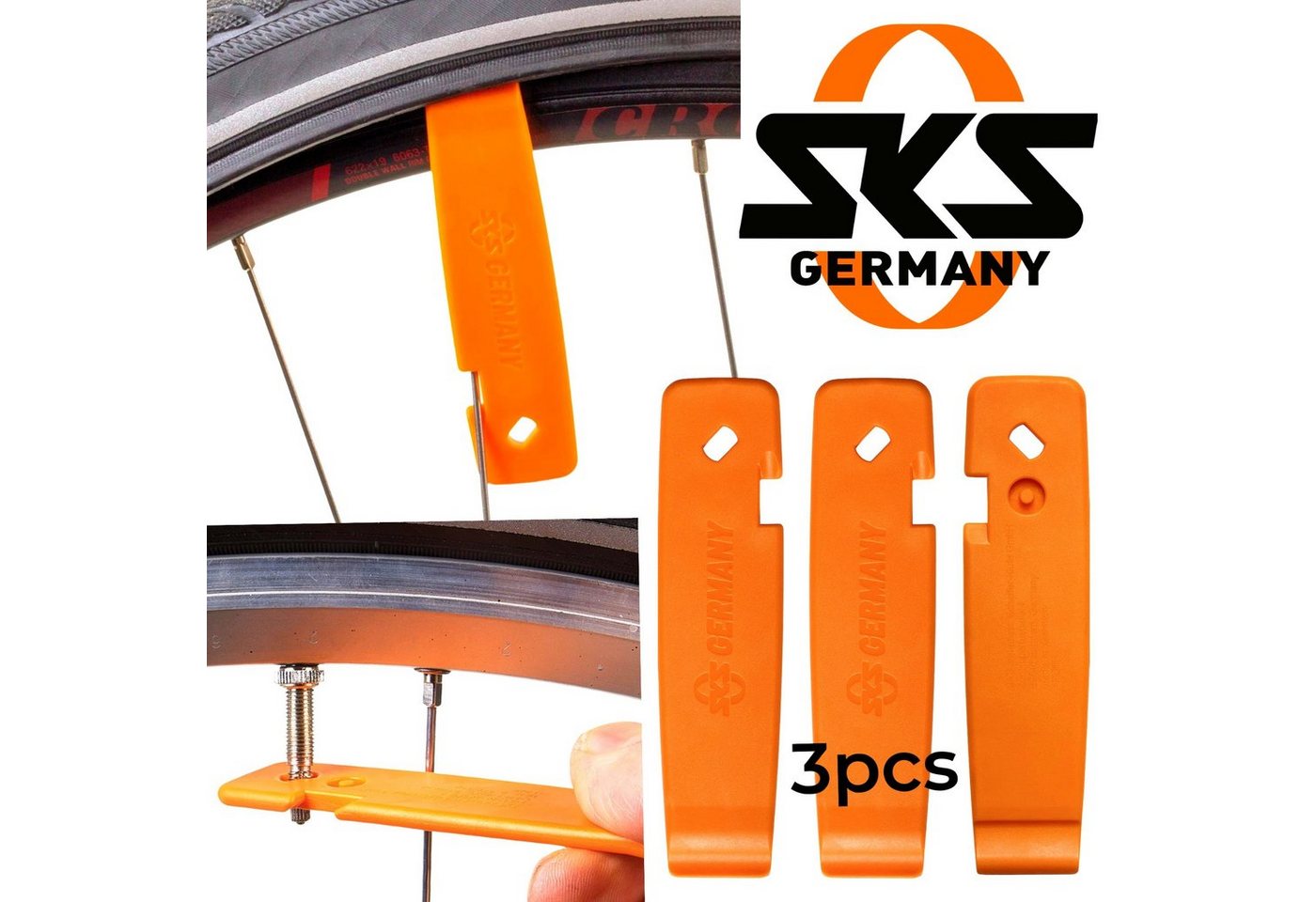 SKS Fahrrad-Montageständer SKS Levermen Fahrrad Reifenheber Werkzeug Set (3-teilig) Orange von SKS