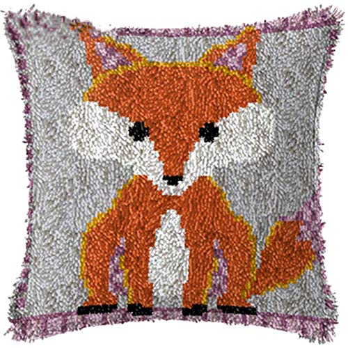 Eichhörnchen Und Fuchs DIY Knüpfen Set Wohnzimmer Kissenbezug zum Selber Knüpfen Kreuzstich Set Knüpfteppich Knüpfkissen Für Kinder Und Erwachsene Latch Hook Kit Geschenk Für Freund 43X43cm,A von SKTWOE