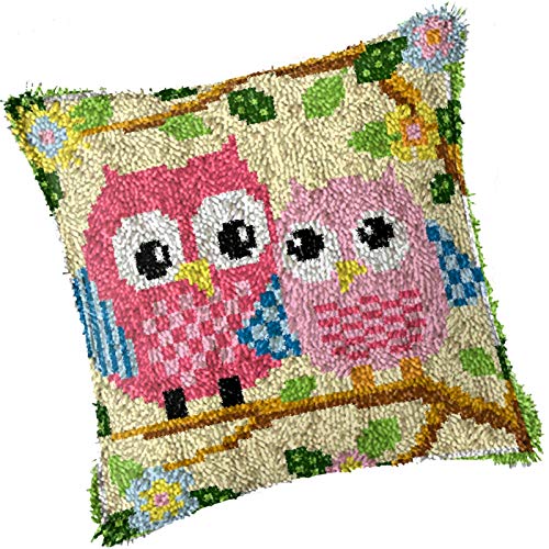 Eule Kissenbezug Kissen Zum Selber Knüpfen Knüpfteppich Knüpfkissen Knüpfhaken Knüpfset Für Kinder Erwachsene Oder Anfänger Latch Hook Kits 43x43 cm,A von SKTWOE