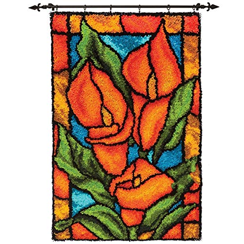 Knüpfteppich Zum Selber Knüpfen Blumen Knüpfset Kreuzstich Set Für Kinder Und Erwachsene Anfänger Tapisserie Teppich Set DIY Handwerk Knüpfpackung Latch Hook Kits 52Cmx38cm von SKTWOE