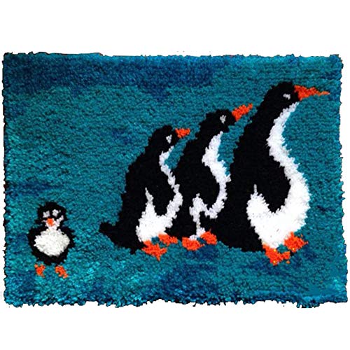 Pinguin Knüpfset 3D Teppich Tapisserie Knüpfteppich Zum Selber Knüpfen Kreuzstich Set Knüpfen Set Für Kinder Und Erwachsene Latch Hook Kit DIY Handwerk Knüpfpackung Geschenke Für Freunde,A von SKTWOE