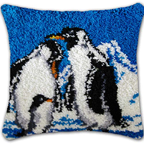 SKTWOE DIY Knüpfpackung Knüpfen Pinguin Knüpfkissen Für Kinder Erwachsene Quadratische Kissenbezüge Kissen Mit Bedruckter Leinwand DIY Häkelgarn Kits Bastelset Erwachsene 43 X 43Cm,C von SKTWOE