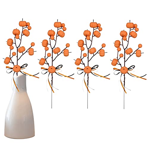 SKUDA Herbstzweige für Vase | 4 Stück künstliche Herbst-Kürbiszweige - Dekorative weiche Schaumstoffornamente für Tischplatte, Schreibtisch, Fensterbank, Bücherregal von SKUDA