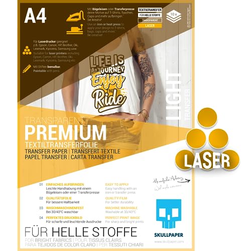 SKULLPAPER® Transferfolie für HELLE Stoffe (*verbesserte Version*) - für Laserdrucker (A4-10 Blatt) von SKULLPAPER