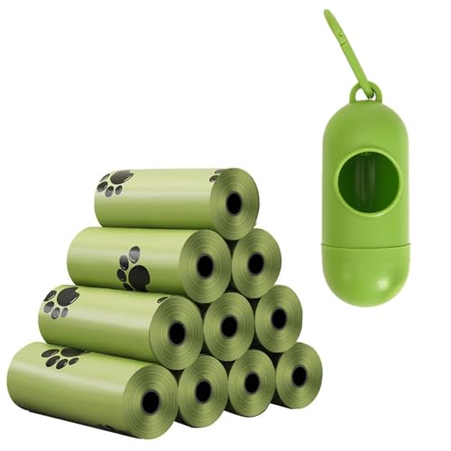 Biologisch abbaubare Hundekottbeutel mit tragbarem Spender Hundebeutel mit Duft – 10 Rollen (150 Beutel) 30 x 22 cm– Kompostierbar, Reißfest – Grün & Rosa von SKXEO