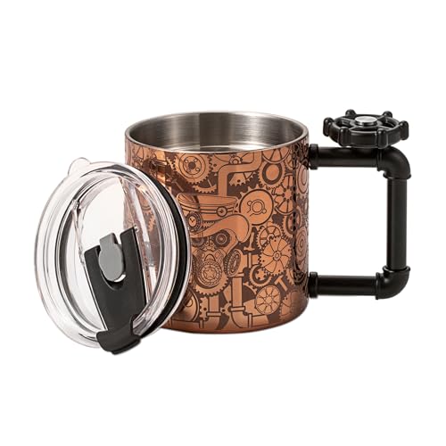 SKY FISH Kaffeebecher, Edelstahl-Eis Kaffeetassen, Doppelwandige Büro Geschenk Coffee Mug, Neuartige Trinkbecher mit Drehbarem Kreisel Griff, Inklusive Deckel und Strohhalm, (Roségold, 350ml) von SKY FISH