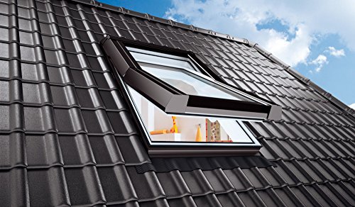 AFG - Dachfenster PVC 78x140 mit Eindeckrahmen für Dachziegel - Außenfarbe Dunkelbraun Schwingfenster von Skylight