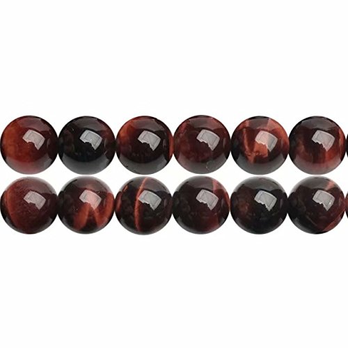 SKYBEADS Natürliche Tigerauge Rot Runde 10mm Halbedelstein Perlen zum Auffädeln 38cm Strang Approx 36 Stück von SKYBEADS