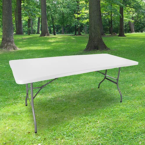 Klapptisch, 180 cm, rechteckig, Weiß, Campingtisch, 8 Personen, L 180 x B 74 x H 74 cm, HDPE, hohe Dichte, Dicke 3,5 cm, Füße aus beschichtetem Stahl, Grau, ideal für Zeremonien von SKYLANTERN