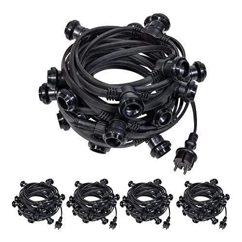 SKYLANTERN® Partylichterkette 50m Außen schwarz – IP65 wasserdicht & erweiterbar – Profi-Qualität LED Lichterkette mit 100 E27 Fassungen (50 cm Abstand) – für Garten, Terrasse & Hochzeit von SKYLANTERN