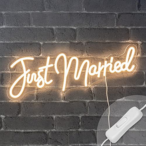 SKYLANTERN Neon LED Just Married 50 cm – Neonwandleuchte, Warmweiß, Netzteil, Neon-Lampe mit Ein-/Aus-Schalter, für Dekoration, Hochzeit, Champagner, Dekoration für Hochzeit von SKYLANTERN