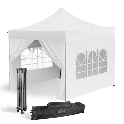 Skyland Garten-Pavillon faltbar 3 x 3 m 520D (320 g/m²) + 4 weiße Wände – Pavillon Barnum faltbar und mit 4 Wänden aus Leinwand – Pagozelt, faltbar, wasserdicht, ideal für Empfang im Freien von SKYLANTERN