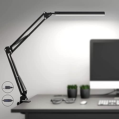 SKYLEO Schreibtischlampe LED Dimmbar - LED Desk Lamp mit Clip - Augenschutz LED Schreibtischleuchte - 3 Lichtmodi x 10 Helligkeitsstufen - Schwarz von SKYLEO