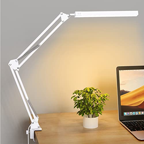 SKYLEO Schreibtischlampe LED Dimmbar - LED Desk Lamp mit Clip - Augenschutz LED Schreibtischleuchte - 3 Lichtmodi x 10 Helligkeitsstufen - Weiß von SKYLEO