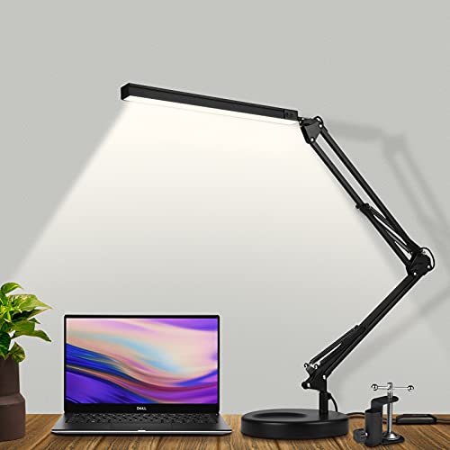 SKYLEO Schreibtischlampe LED Dimmbar - LED Desk Lamp mit Clip und Sockel - Augenschutz LED Schreibtischleuchte - 3 Lichtmodi x 10 Helligkeitsstufen - Schwarz von SKYLEO