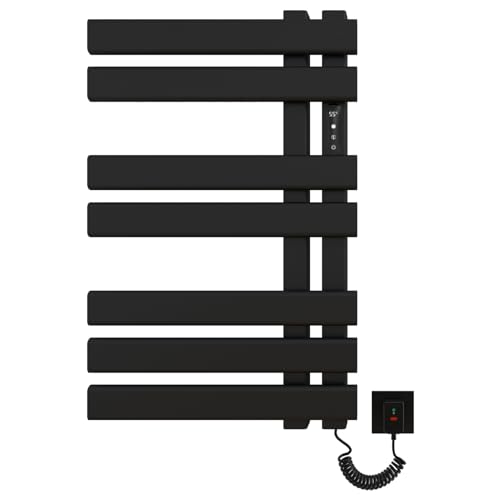 Handtuchheizkörper Elektrisch, 450x720mm Badheizkörper Elektrisch, Matt Schwarz Handtuchtrockner Elektrisch, Handtuchwärmer mit LED Anzeige mit Timing&Temperaturanpassung, Energie Sparen-Black Right von SKYLYZH