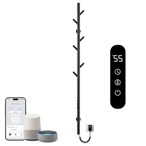 SKYLYZH Badheizkörper Elektrisch, Elektrischer Handtuchheizkörper mit Einer Stange, Towel Warmer, Intelligenter Konstanttemperatur Handtuchhalter Heizkörper, Handtuchheizer-G02||WiFi Black von SKYLYZH