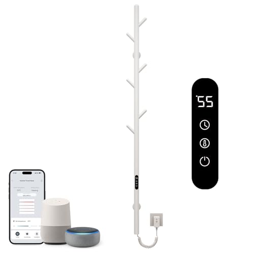 SKYLYZH Badheizkörper Elektrisch, Elektrischer Handtuchheizkörper mit Einer Stange, Towel Warmer, Intelligenter Konstanttemperatur Handtuchhalter Heizkörper, Handtuchheizer-G02||WiFi White von SKYLYZH