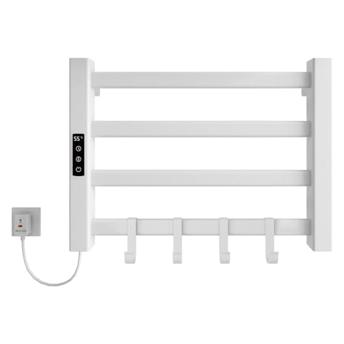 SKYLYZH Handtuchheizkörper Elektrisch Klein 550x400mm Badheizkörper 80W Handtuchhalter Heizung Elektrischer Handtuchheizkörper 30-70℃ einstellbare Temperatur 1-9 Stunden Zeitmessung-White Left von SKYLYZH