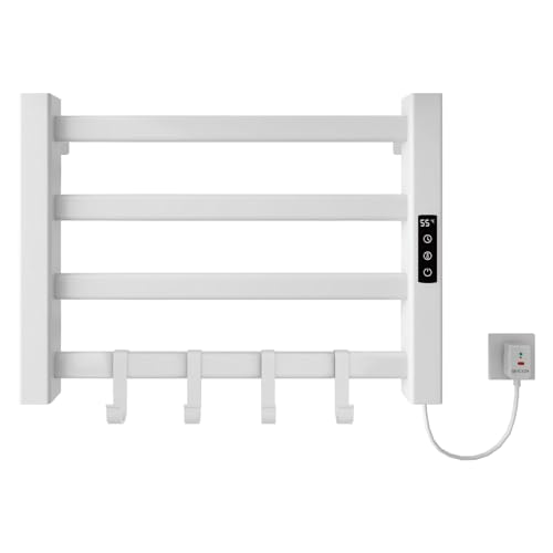 SKYLYZH Elektrischer Handtuchheizkörper 550x400mm Intelligenter Konstanttemperatur Handtuchheizer Badheizkörper Elektrisch Handtuchheizkörper, 30-70℃ Thermostat, 1-9 Stunden Zeitmessung-White Right von SKYLYZH