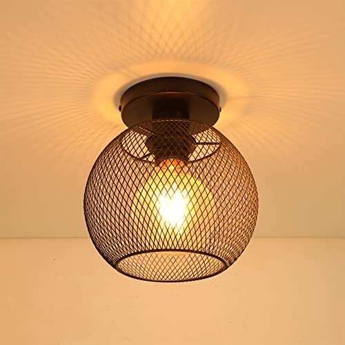 Vintage Deckenlampe, Industrial Design Retro Iron Cage E27 Sockel Deckenleuchte,Rustikal Stil Käfig Kronleuchter, Lampenschirm aus Schwarzem Metall, für Innen, Restaurant, Cafe, Bar, Kinderzimmer von SKYLYZH