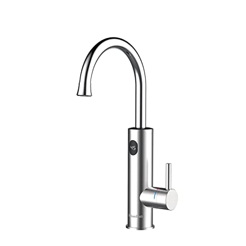 Wasserhahn Küche, Elektrische Wasserhahn mit Durchlauferhitzer, Elektrische Durchlauferhitzer, Edelstahl Küchenarmatur,Waschbecken Armaturen, 360° drehbarer Wasserhahn, mit LED-Digitalanzeige-Silver von SKYLYZH
